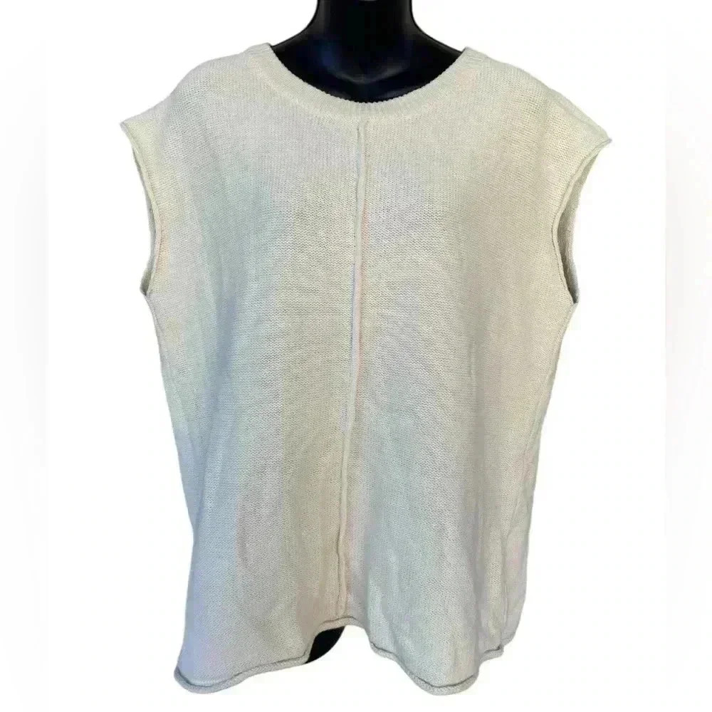 MEROKEETY Women knit sleeveless top Sweater Vest cream color sz L gently used. - Picture 3 of 7